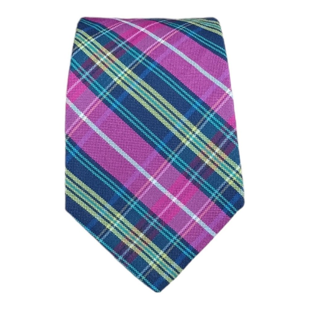 TED BAKER Blue Plaids & Checks Silk Blend Tie USA 59"/ 3.5" EC